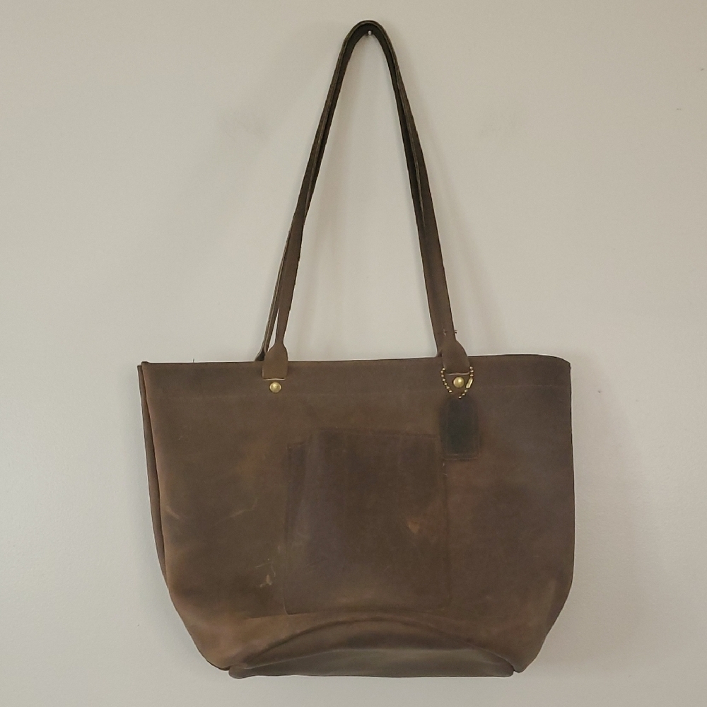 Womens Down Home Leather Tote Bag Outside Pocket Inside Card Holder Pockets